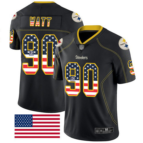 Men Pittsburgh Steelers Football #90 Limited Black T J Watt Rush USA Flag Nike NFL Jersey
